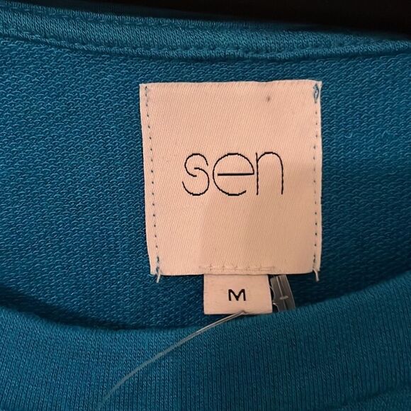 Nwot - Jersey Cotton Shorts with Long Sleeve Peacock Blue Romper by Sen - Picture 2 of 6